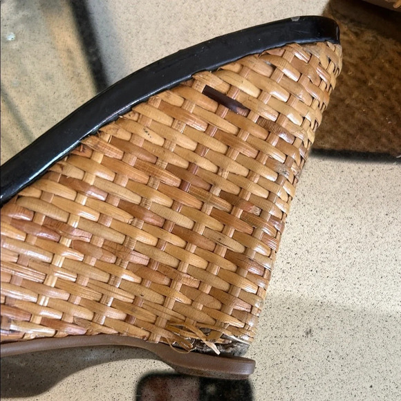 Prada Black and Tan Bamboo Woven Wedge Sandals - Picture 6 of 11